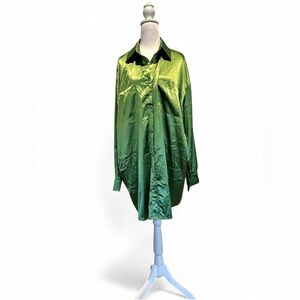 Princess Polly Emerald Satin Buttons Down Mini Dress